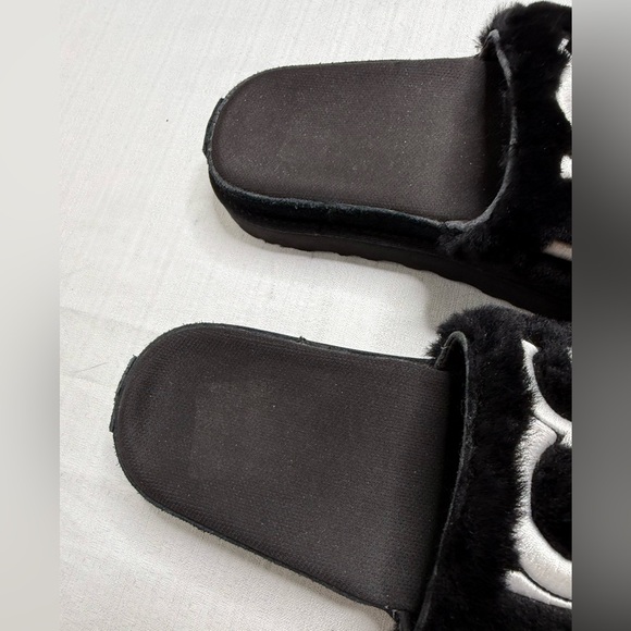 UGG Australia Laton Fur platform Slides for Women Sandal Black NWOT 6.5 - Picture 4 of 10